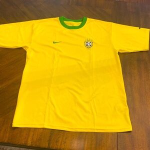 Nike vintage Brazil football jersey CBF four stars retro yellow with green med